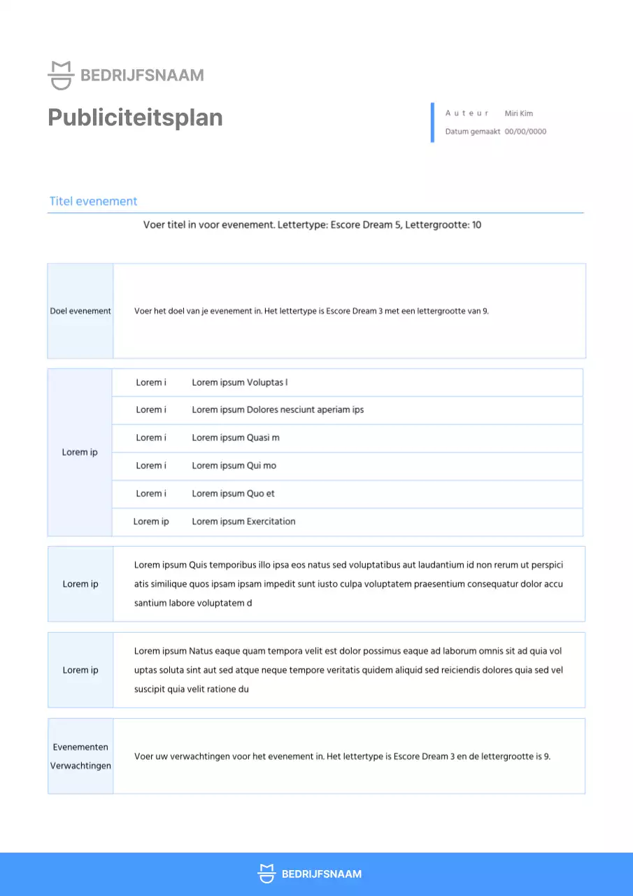 blauw eenvoudig promotieplan document sjabloon