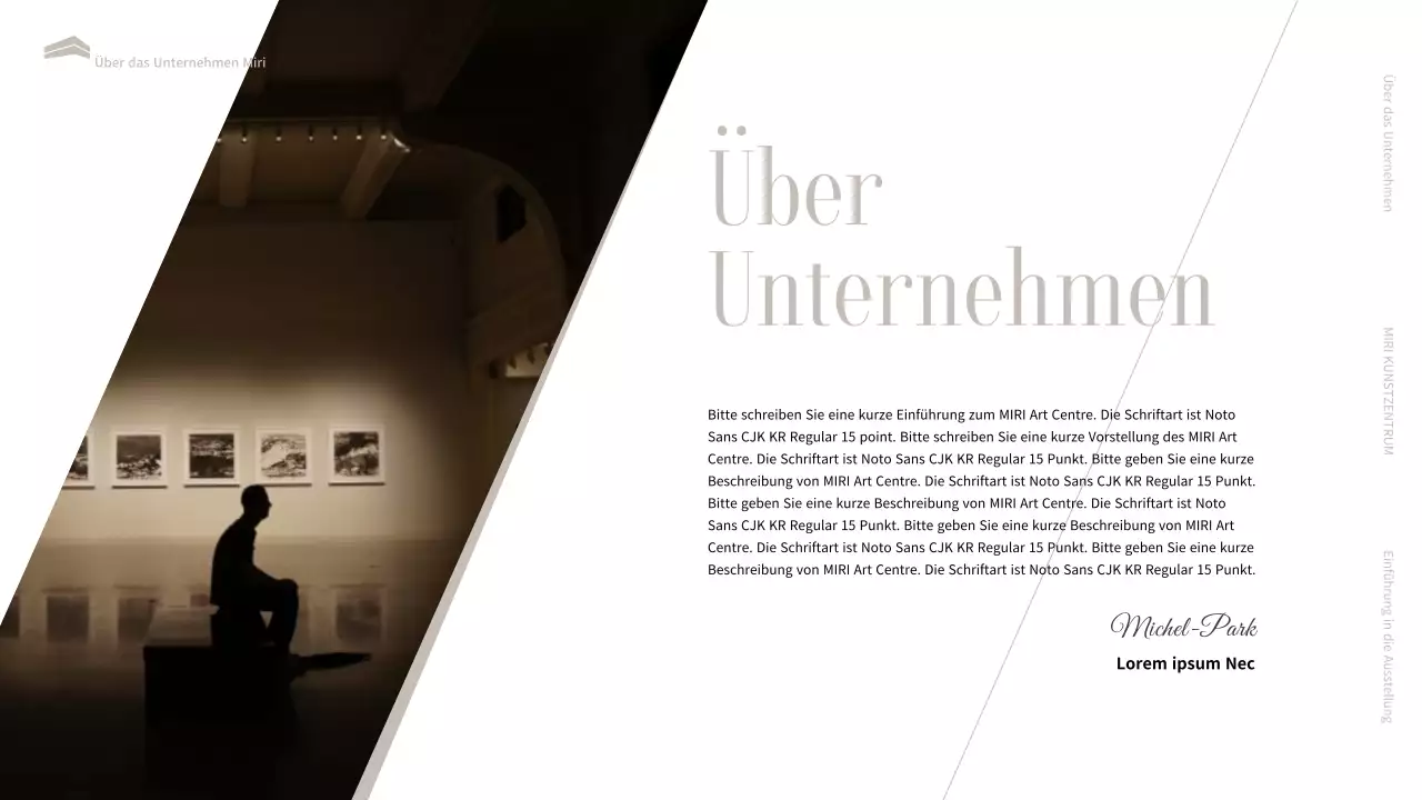 Eine Einführung in eine luxuriöse schwarz-beige Museumsausstellung