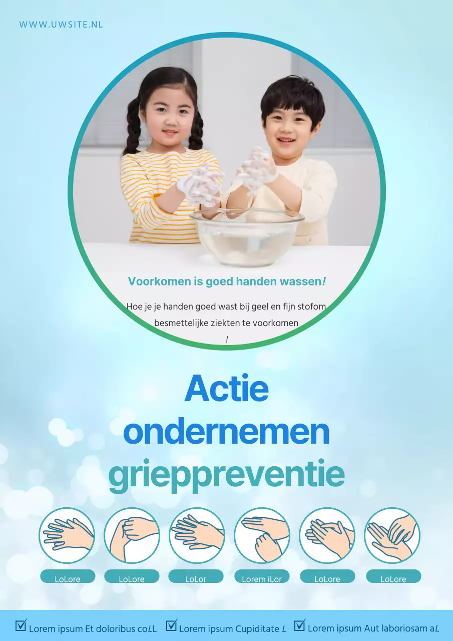 Grieppreventie handwassen met een helder, sprankelend, lichtblauw concept