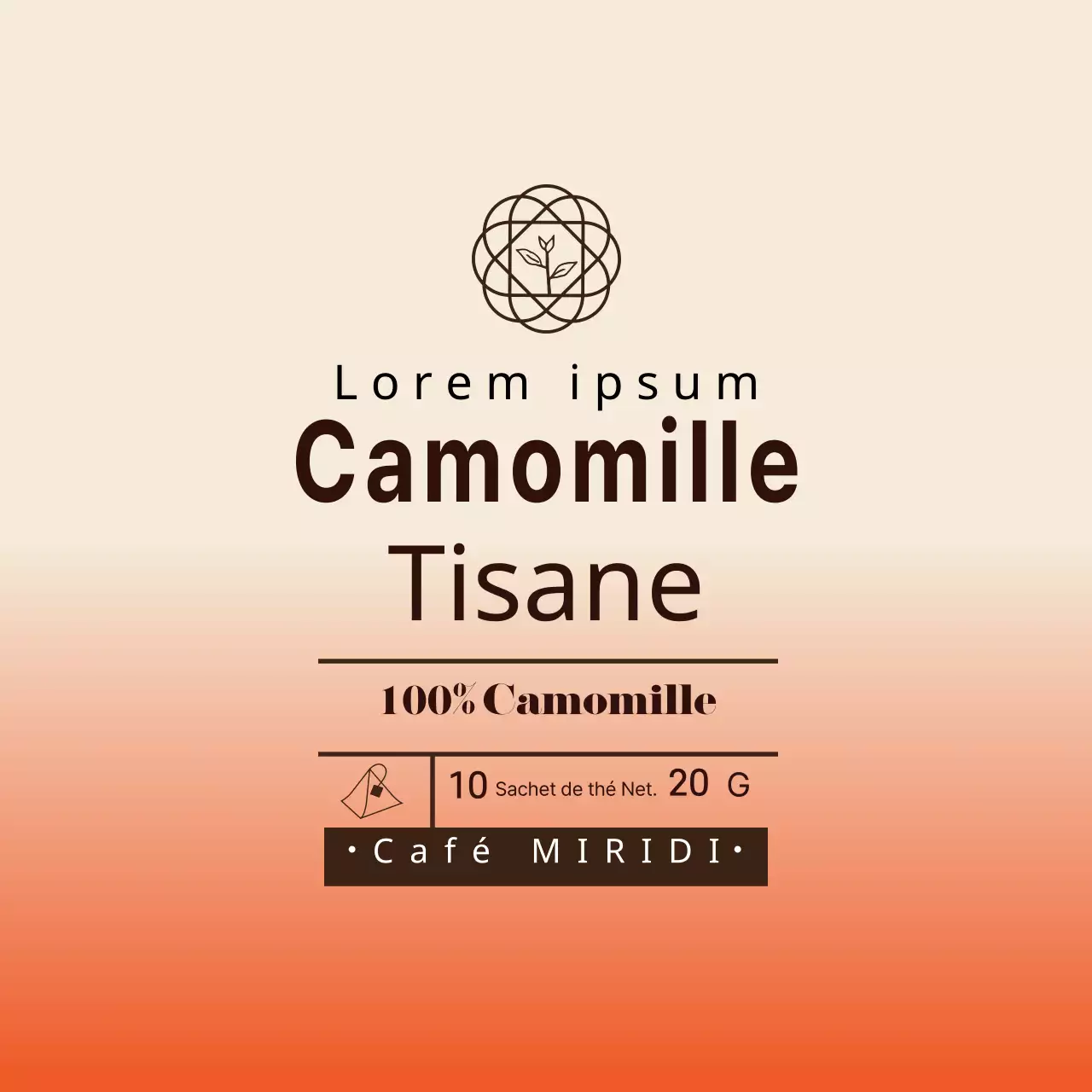 Étiquette de sachet de thé café camomille rouge ivoire illustré