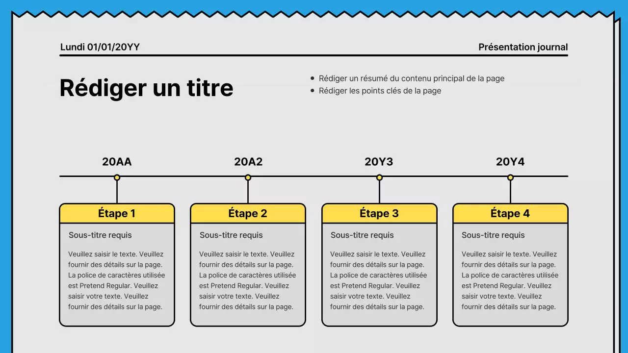 Lignes audacieuses et présentation attirant l'attention dans un concept de journal avec des couleurs d'accent jaune et bleu clair