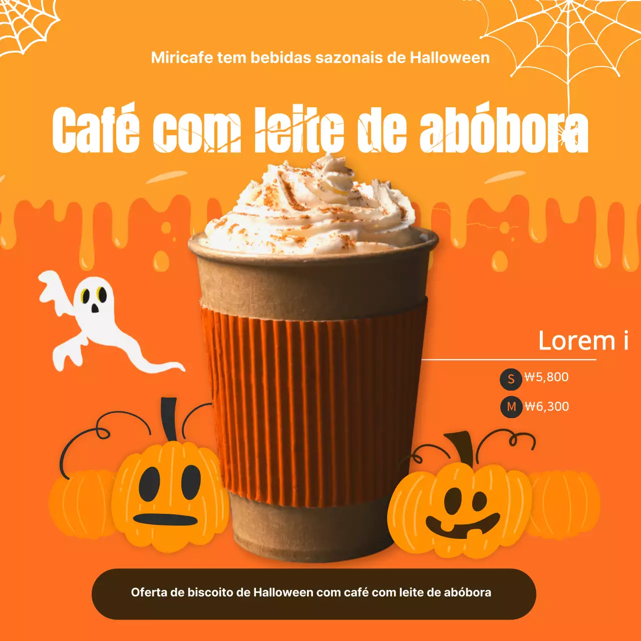 Laranja Ilustração gira de Halloween HalloweenDrinks Instagram Feed para Café
