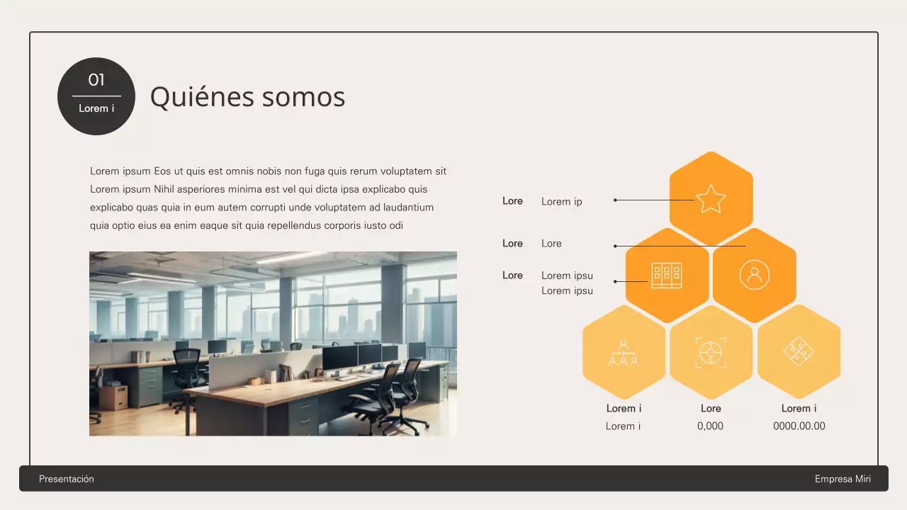 Propuesta de negocio con elementos hexagonales amarillos
