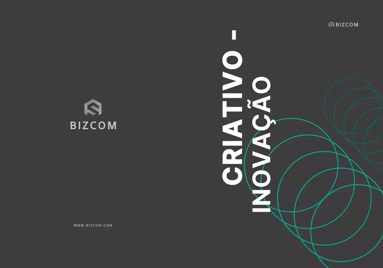 Promoção simples da empresa bizcom com texto e ilustrações a preto e cinzento
