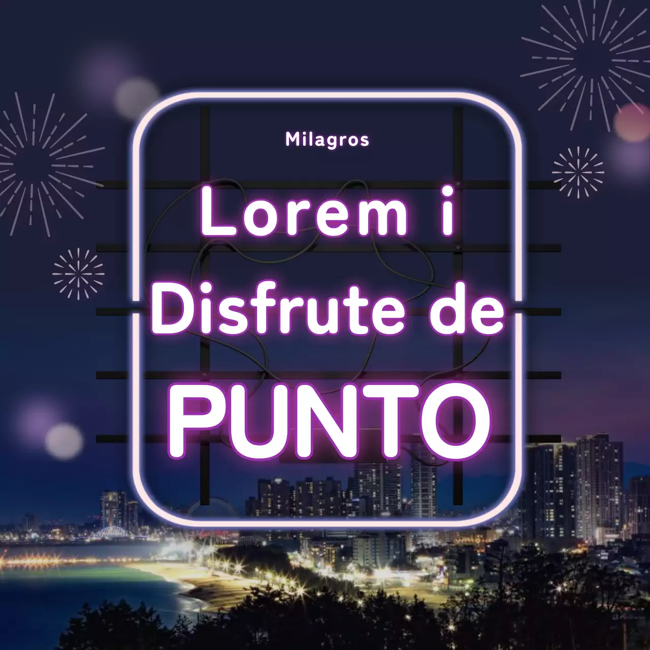 Fuegos artificiales en neón púrpura CardNews