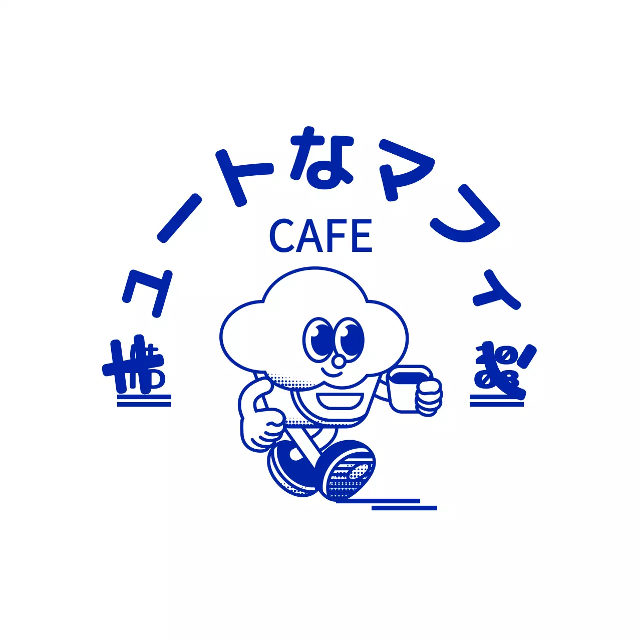 藍色のシンプルで可愛いカップケーキのイラストが入ったエンブレムロゴスタイルのカフェのロゴマーク