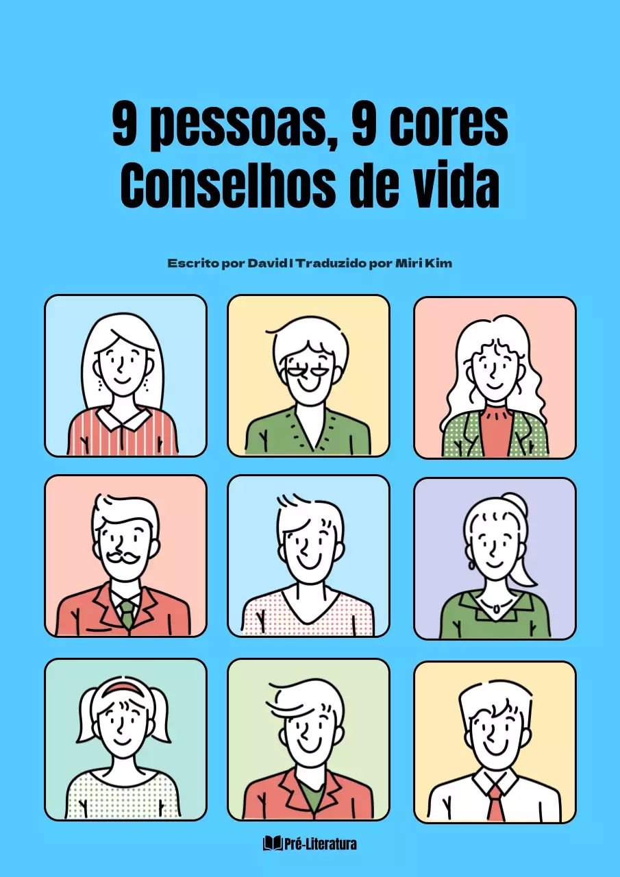 Um livro de autoajuda colorido com ilustrações de desenhos em azul claro