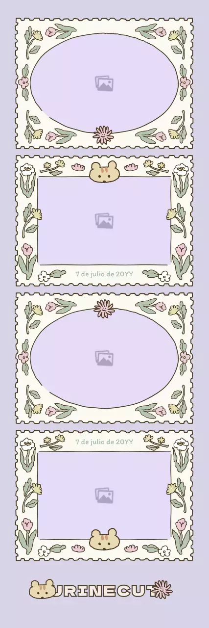 Marco de fotos cuatricromía con simpáticas ilustraciones en malva