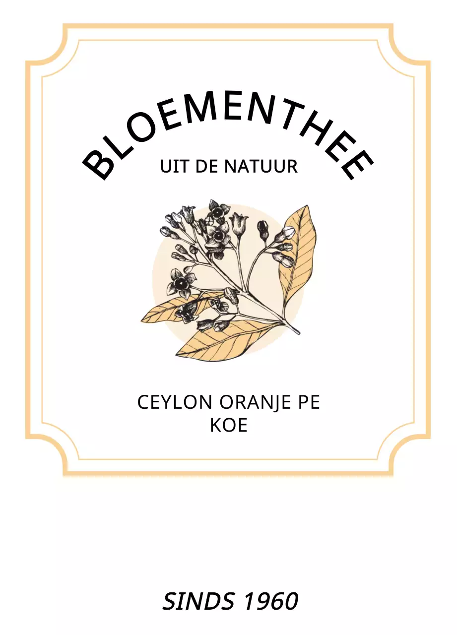 Luxe theezakjes met schetsillustraties van planten en bessen in pastel oranje en groen