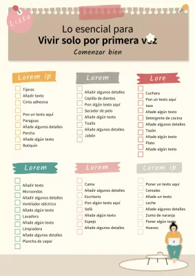 Una colorida lista de artículos de primera necesidad para estar en casa.