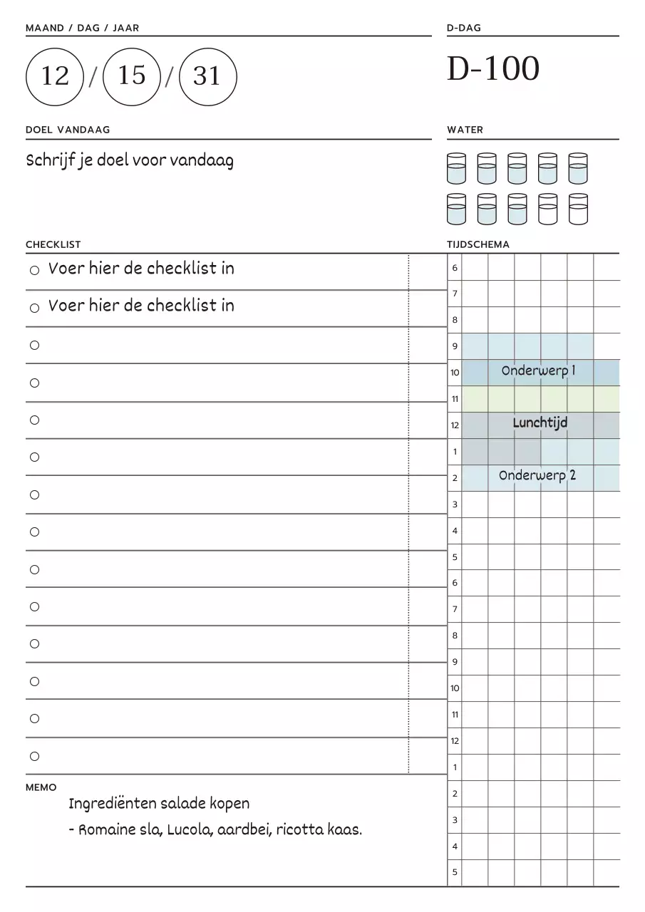 Eenvoudige dagplanner in wit