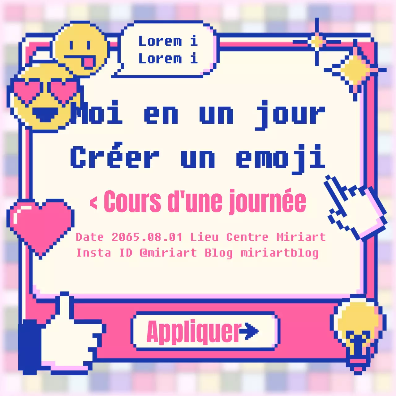 Promouvoir un cours d'emoji d'une journée avec un concept rétro rose