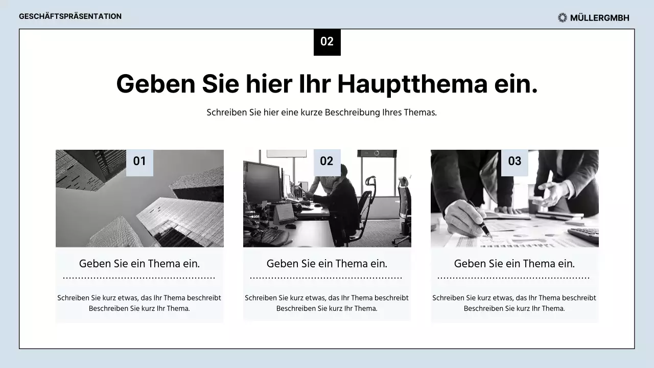 Saubere Geschäftsberichte in Hellblau und Schwarz