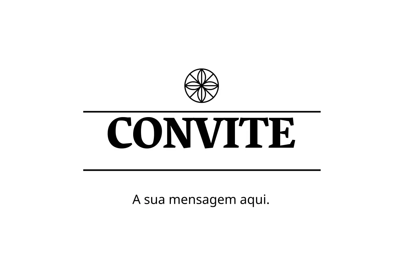 Envelope simples de convite postal com texto preto e ilustração de linha de logótipo floral