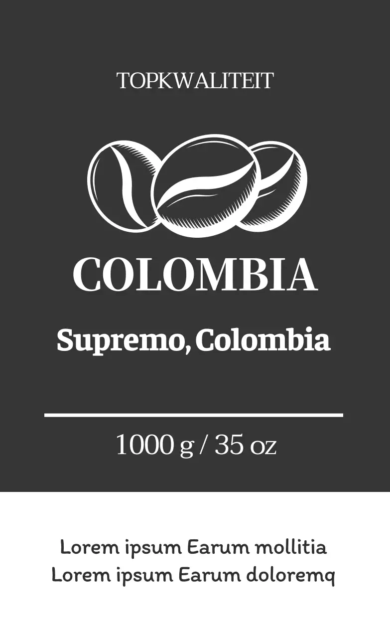 Clean koffiebonenlabel met grijze illustratie