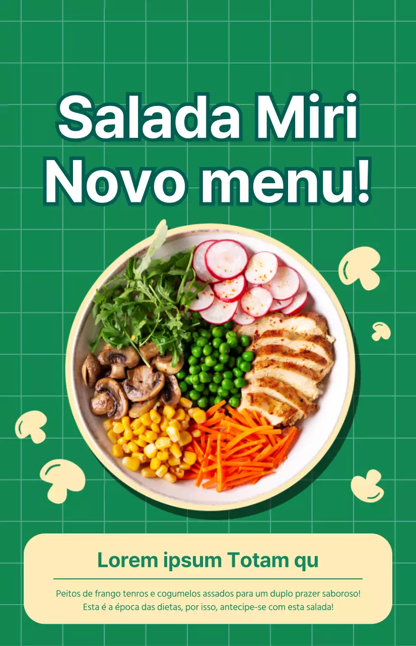 Promover um novo menu de saladas com um fundo verde axadrezado