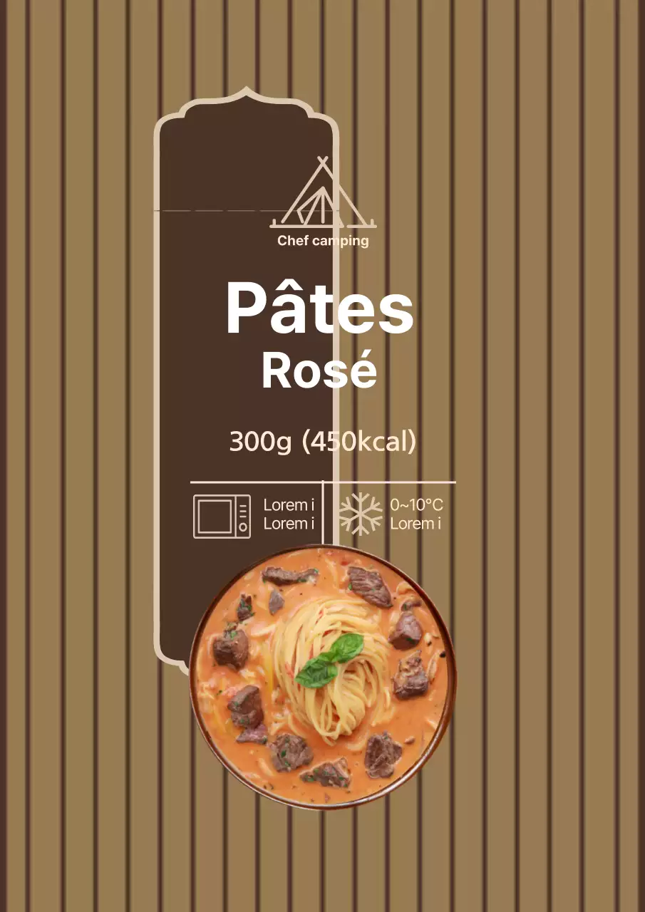 Poster dessinant l'étiquette d'une magnifique batterie de cuisine de pâtes rosées dans les tons bruns.