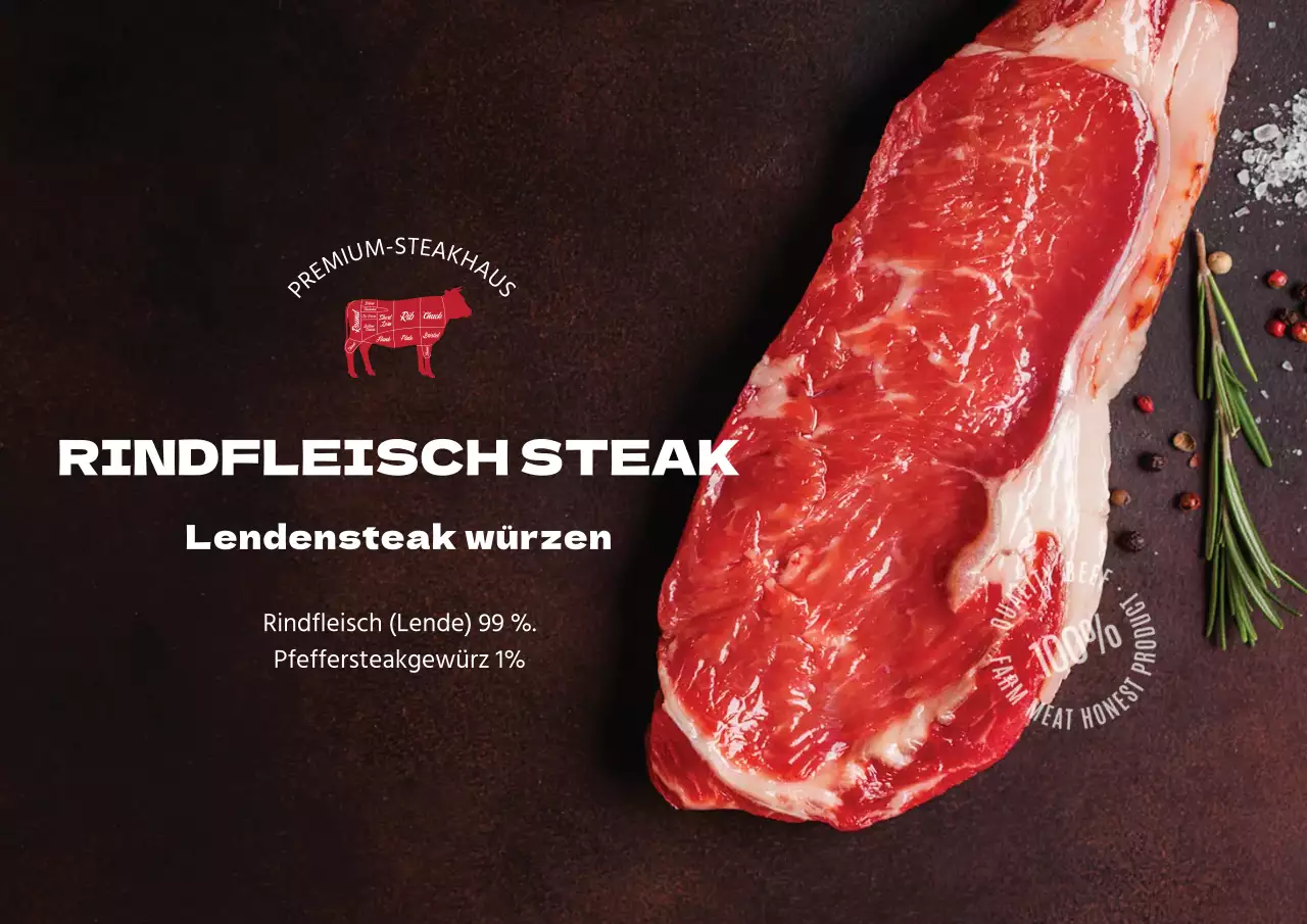 Lebensmitteletikett mit braunem Foto für Steak