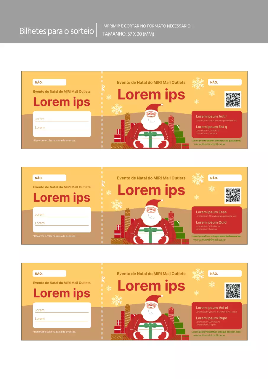 Documentação de bilhetes para eventos de Natal em amarelo e vermelho