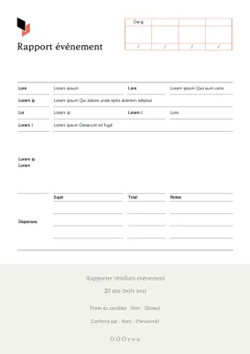 Rapport de résultats d'événements propre en blanc et beige