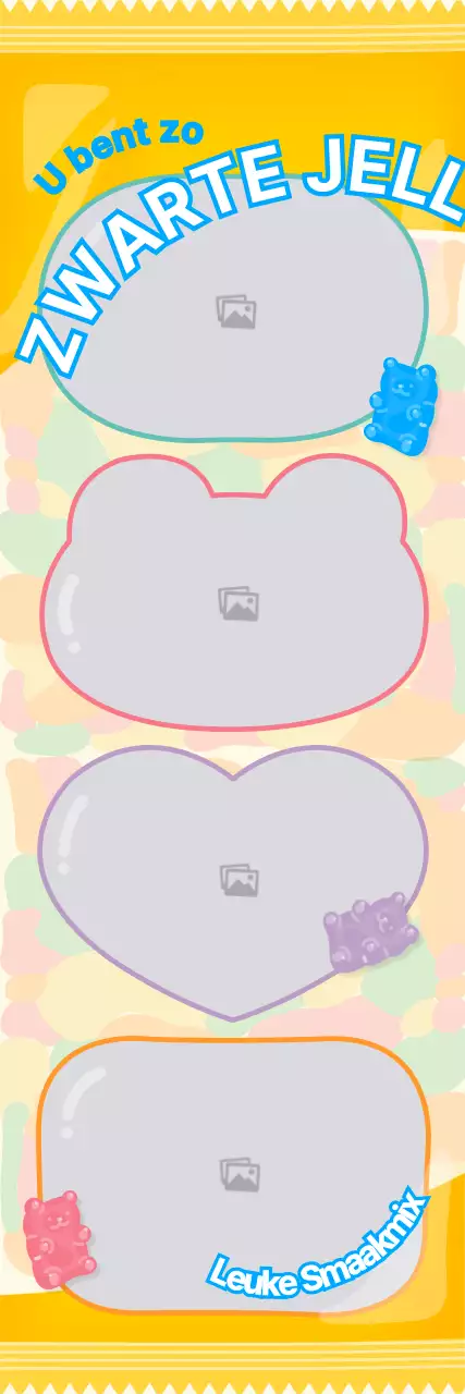 Een vierkleuren fotolijst met een schattig geleipakketconcept in geel en lichtblauw.