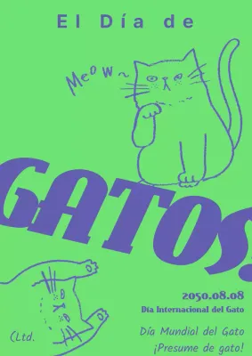 Un sencillo anuncio verde y azul para el Día Nacional del Gato