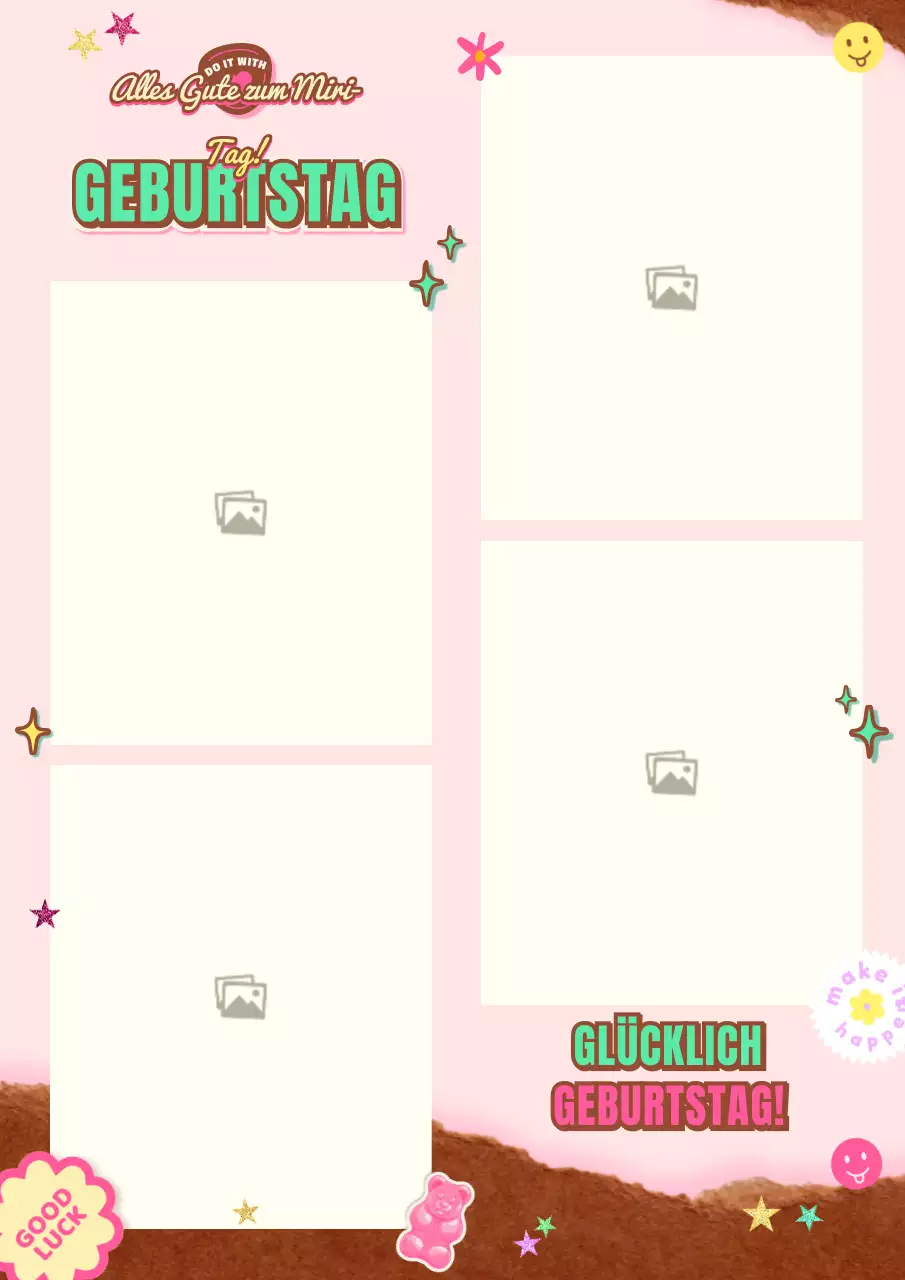 Alles Gute zum Geburtstag Foto-Layout in rosa und mint mit einem dakku Konzept