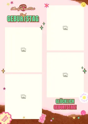 Alles Gute zum Geburtstag Foto-Layout in rosa und mint mit einem dakku Konzept