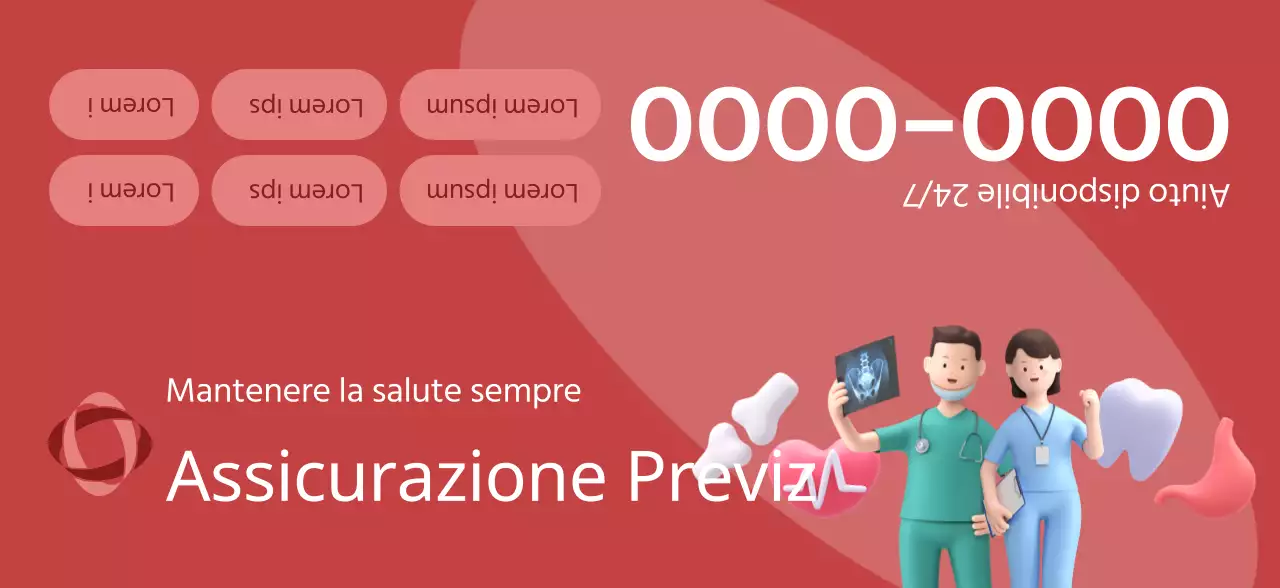 Un pezzo promozionale di una compagnia assicurativa con illustrazioni 3D e icone sanitarie dai toni scuri.