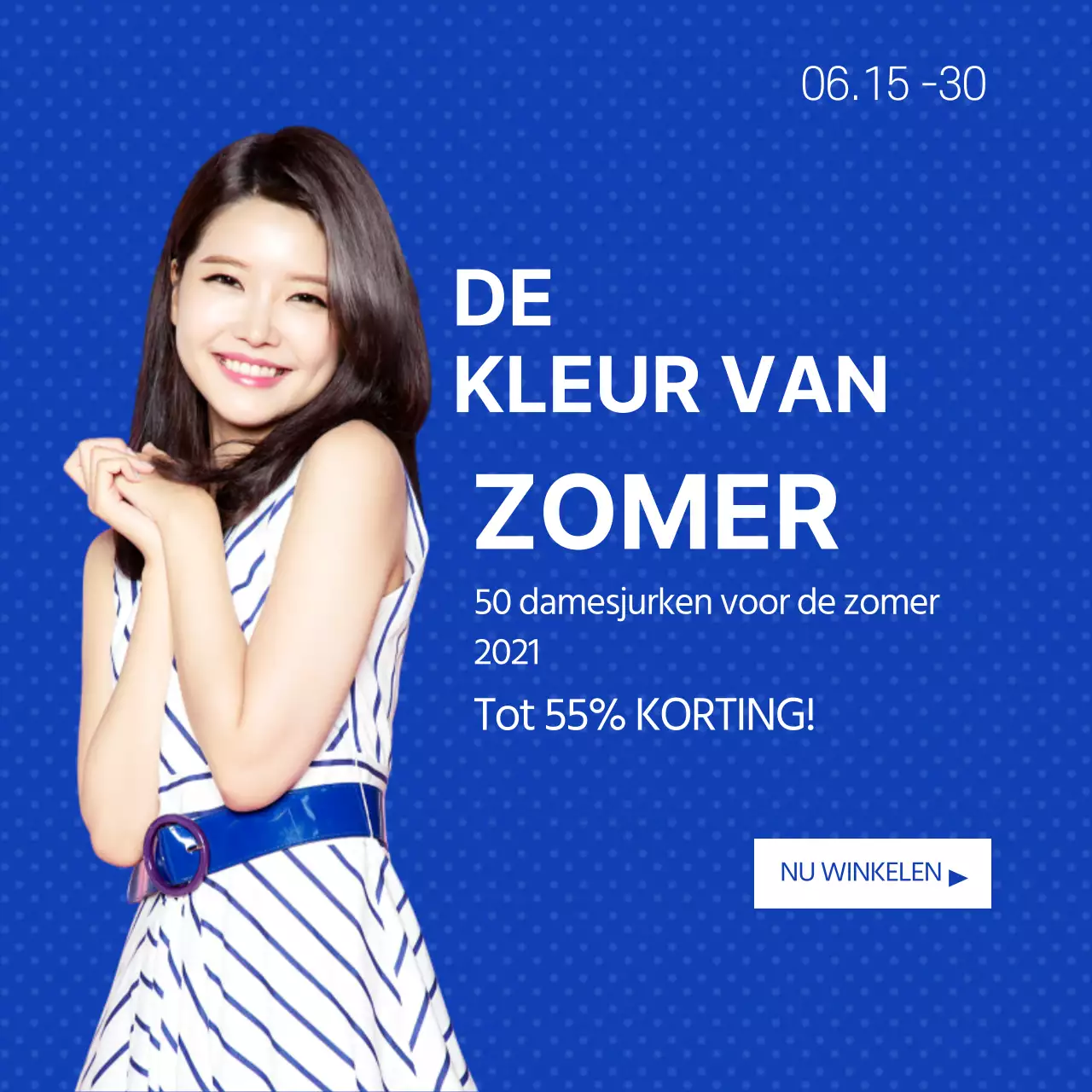 Blauwe Stippen Zomerjurk Uitverkoop Blauwe Kleur Mode Shoppen
