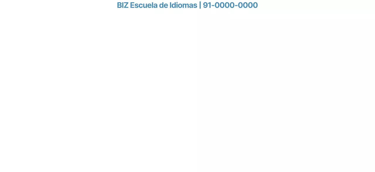 Promoción de una escuela de idiomas con fotos azules y amarillas de paisajes extranjeros