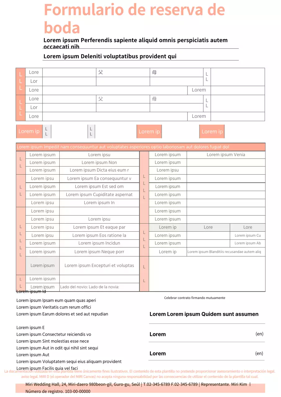 Acuerdo de reserva del lugar de celebración de la boda en tonos pastel