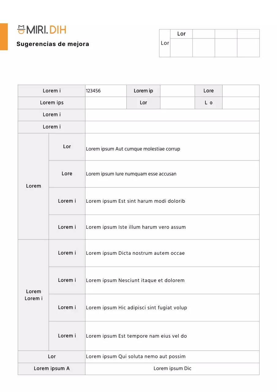 Modelo de documento naranja simple de sugerencias de mejora