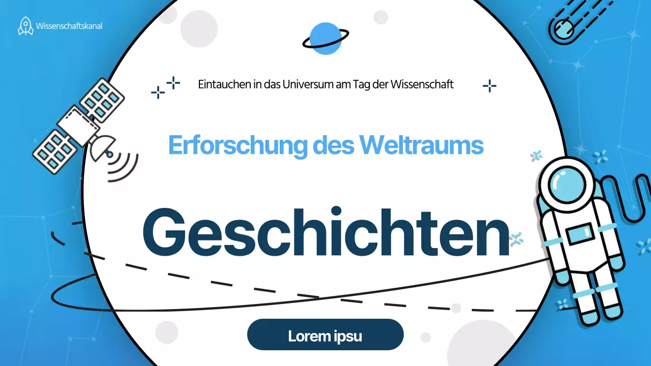 YouTube-Miniaturansicht des Wissenschaftstages mit blauem Weltraum-Illustrationskonzept