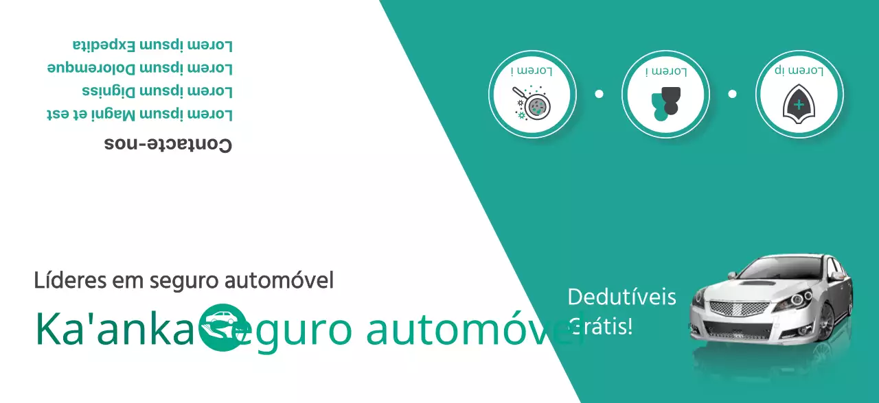 Promover o seguro automóvel com fotografias e pictogramas de automóveis em azul-turquesa e branco