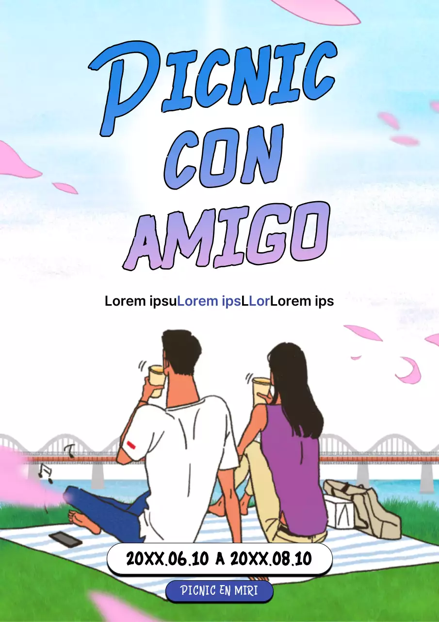 Promover un picnic ilustrado en azul y rosa