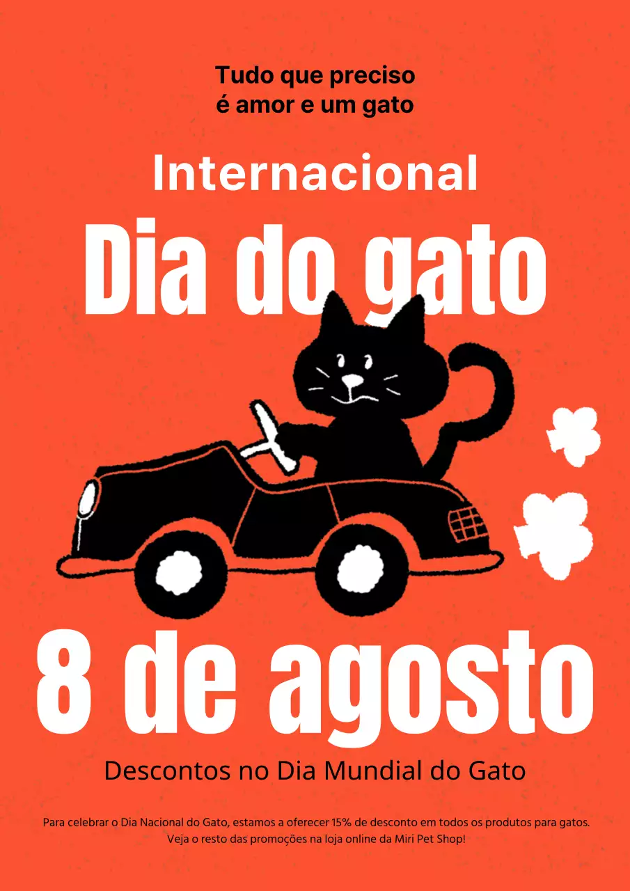 Dia do gato em cor de laranja com um toque de desenho giro