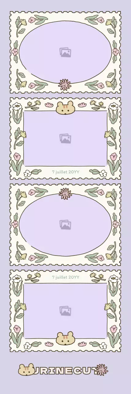 Cadre photo en quadrichromie avec de jolies illustrations en mauve