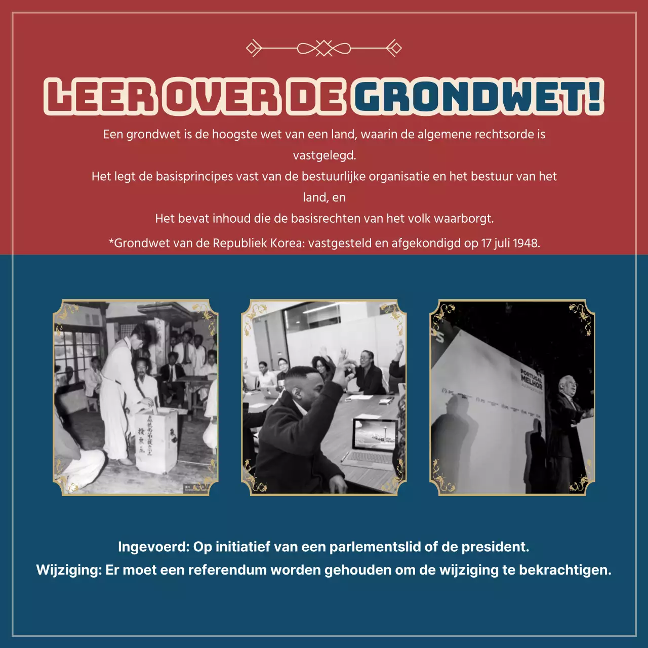 De stand van de wet in rood en marineblauw CardNews