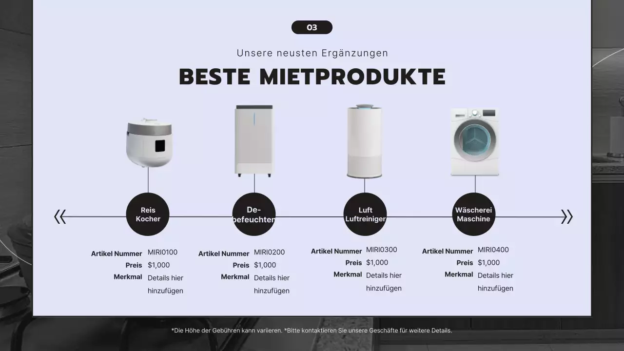 Sauberes und modernes Angebot für die Gerätevermietung mit lilafarbenem Hintergrund