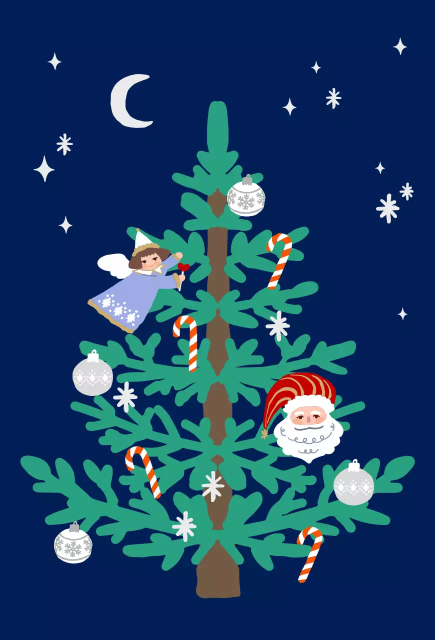 ネイビーのかわいいイラストのクリスマスツリー