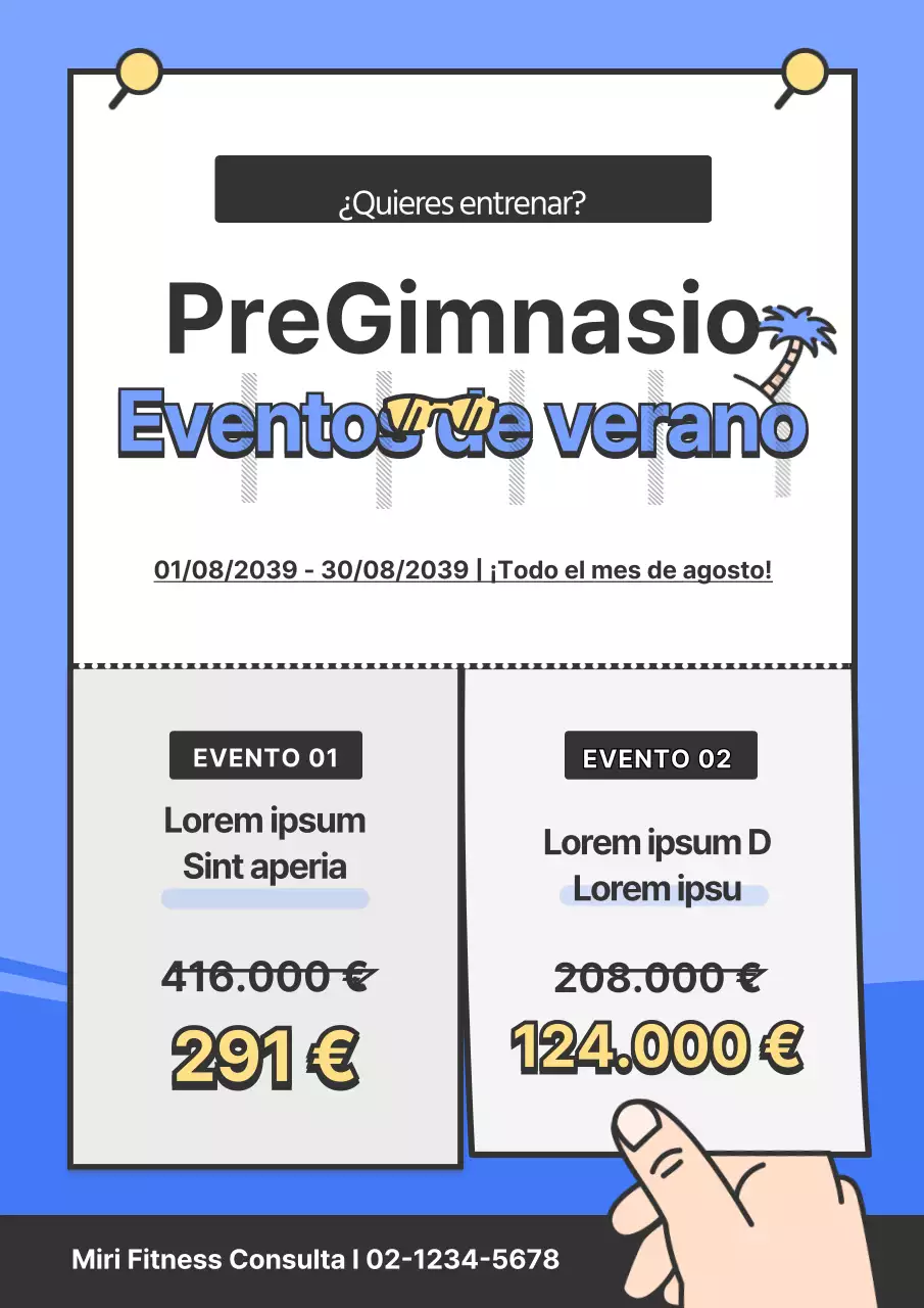 Promociona las rebajas de verano de tu gimnasio con un concepto de folleto azul