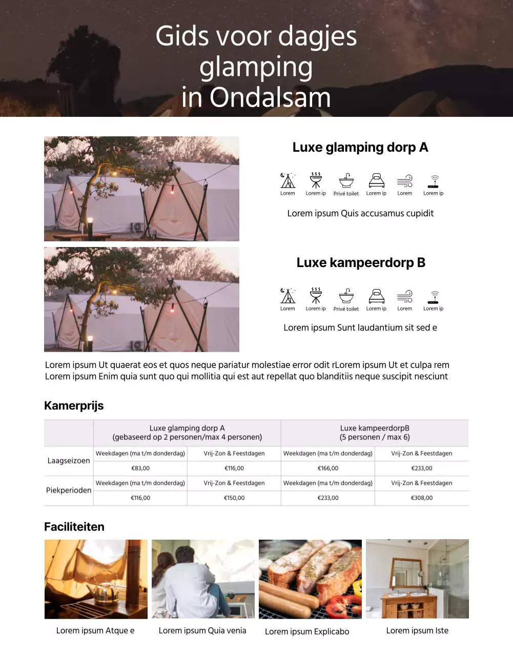 Eenvoudige groen geïllustreerde boekingspagina voor campings