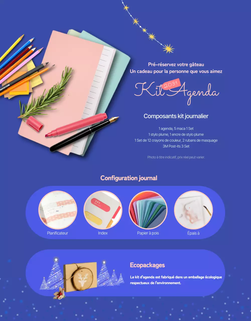 Offre de pré-commande de gâteaux avec un joli design de carte en bleu outremer brillant