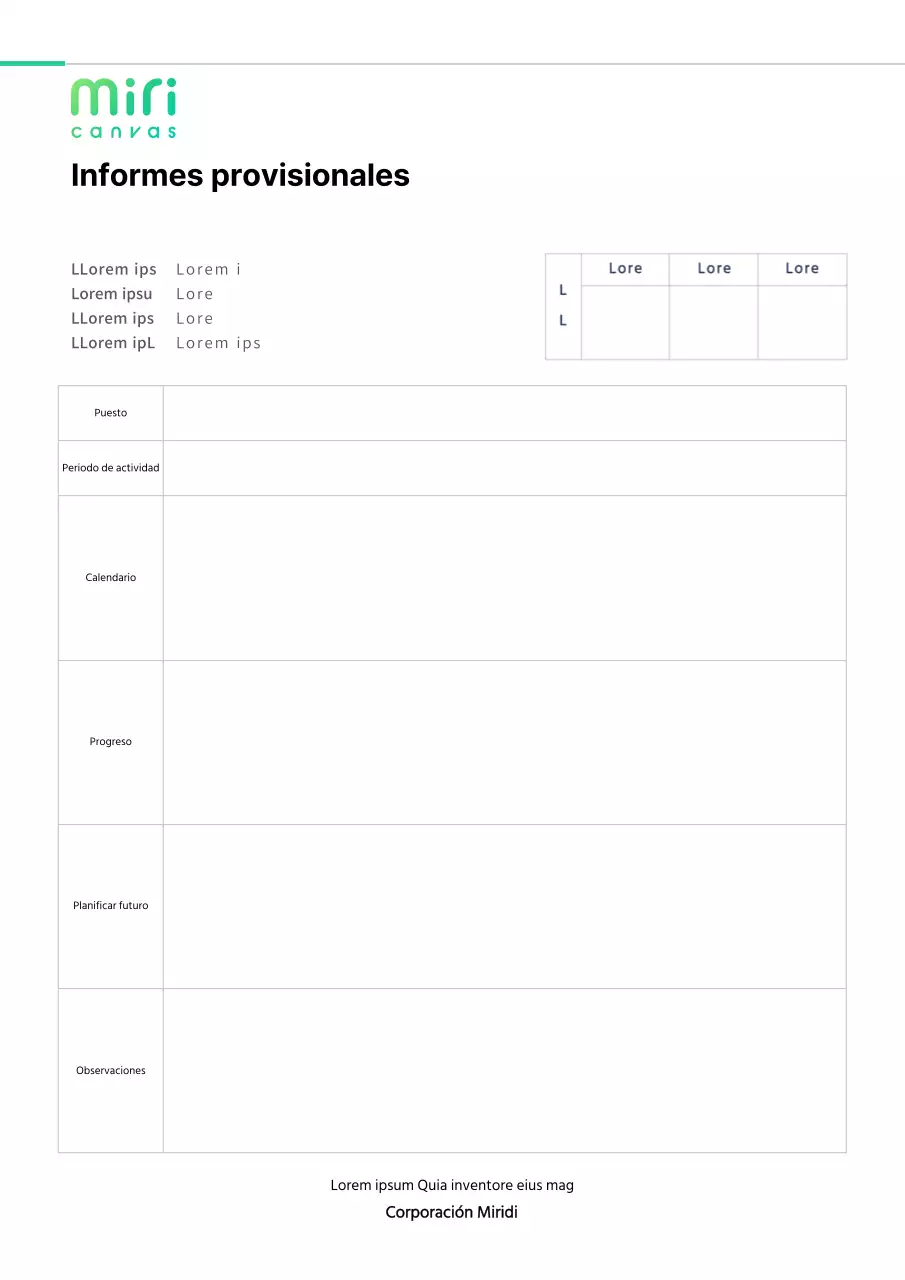 Formato básico de un informe provisional simple