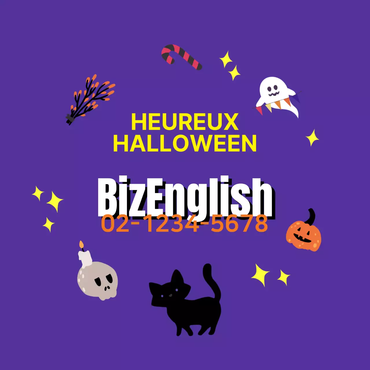 Mauve Jaune Orange Illustration Halloween École d'anglais Promotion
