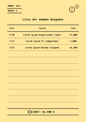 Liste der dummen Ausgaben in einem gelben Bitmap-Belegkonzept