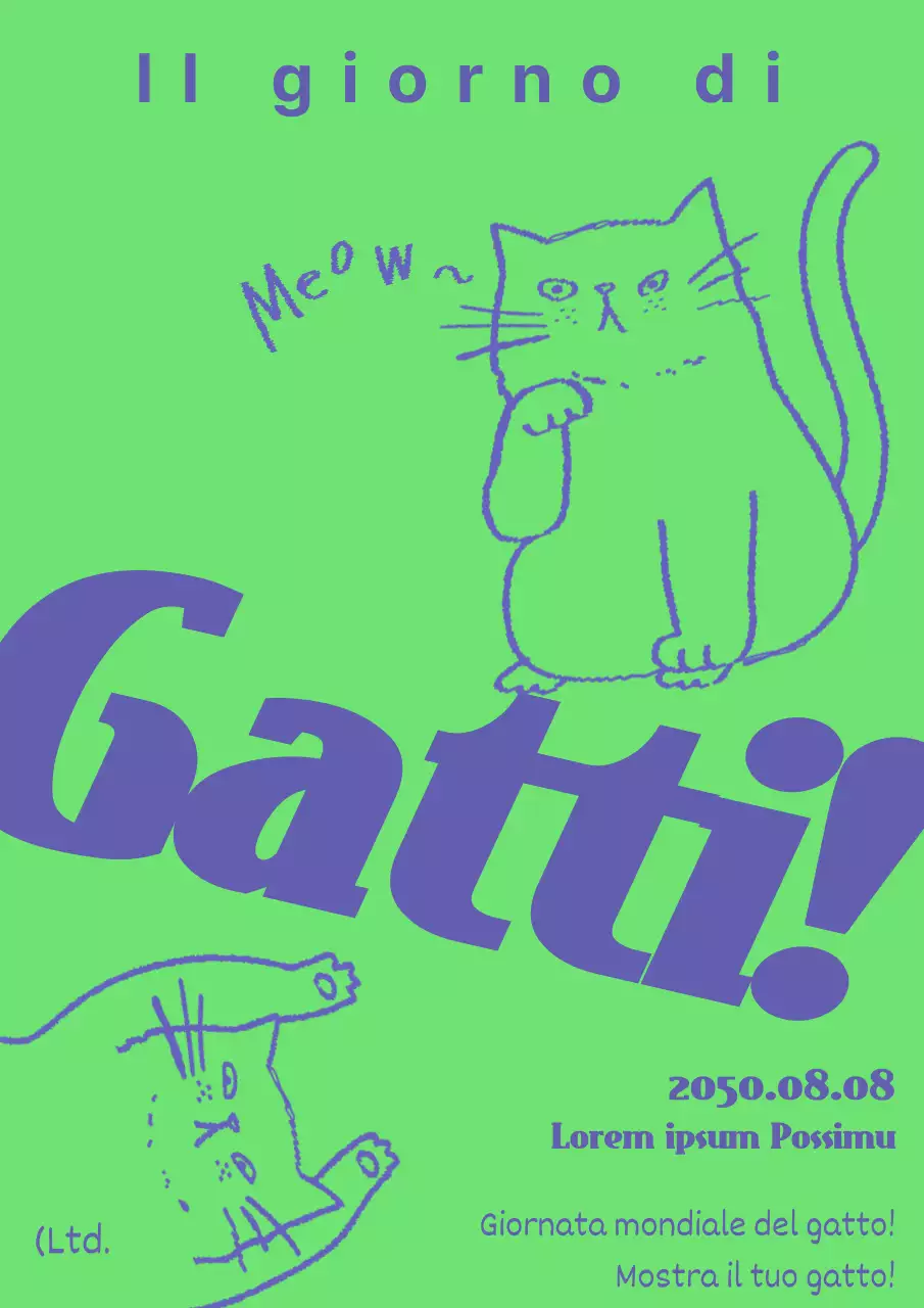 Un semplice annuncio verde e blu per la Giornata nazionale del gatto