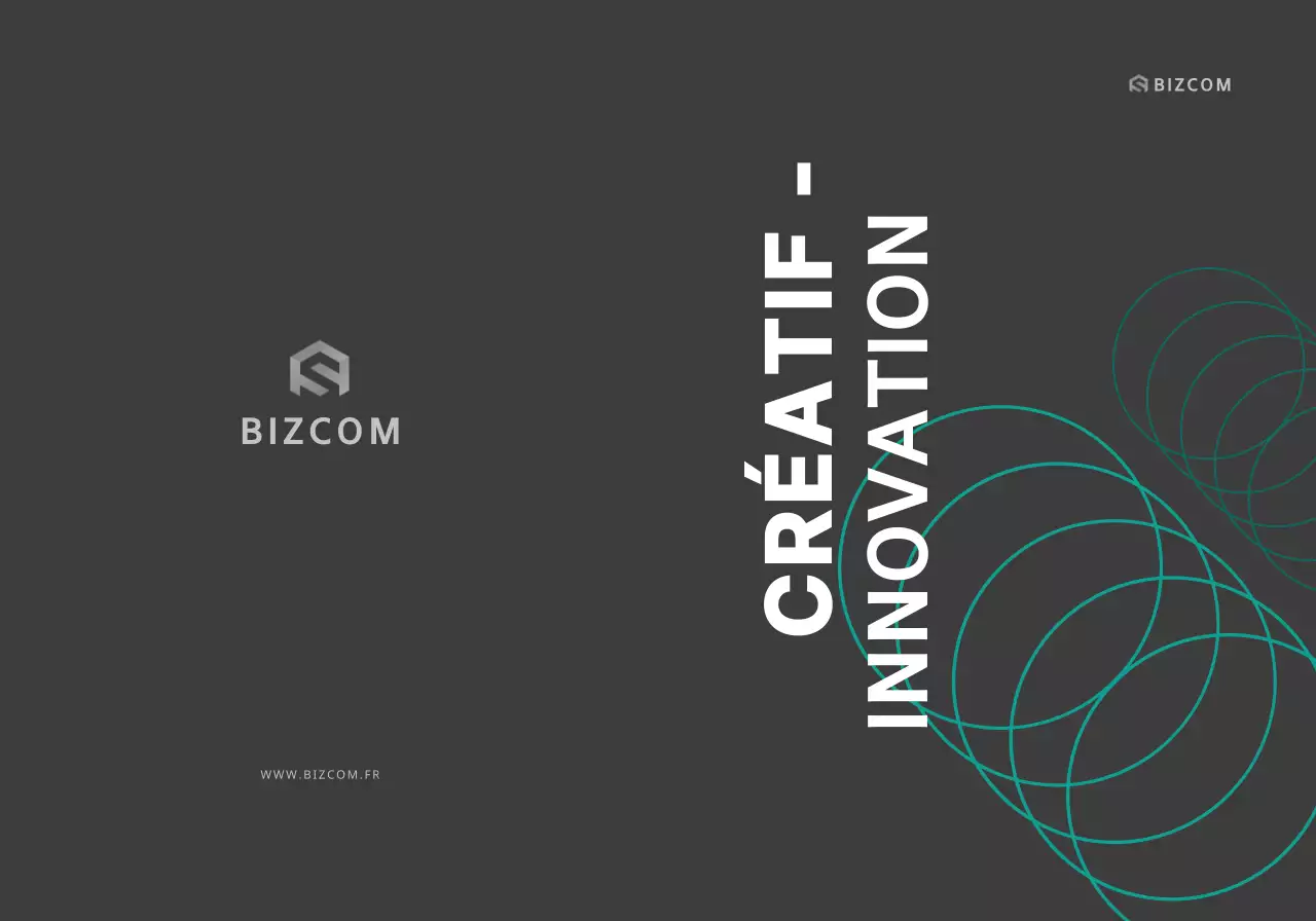 Promotion simple d'une entreprise bizcom avec texte et illustrations en noir et gris