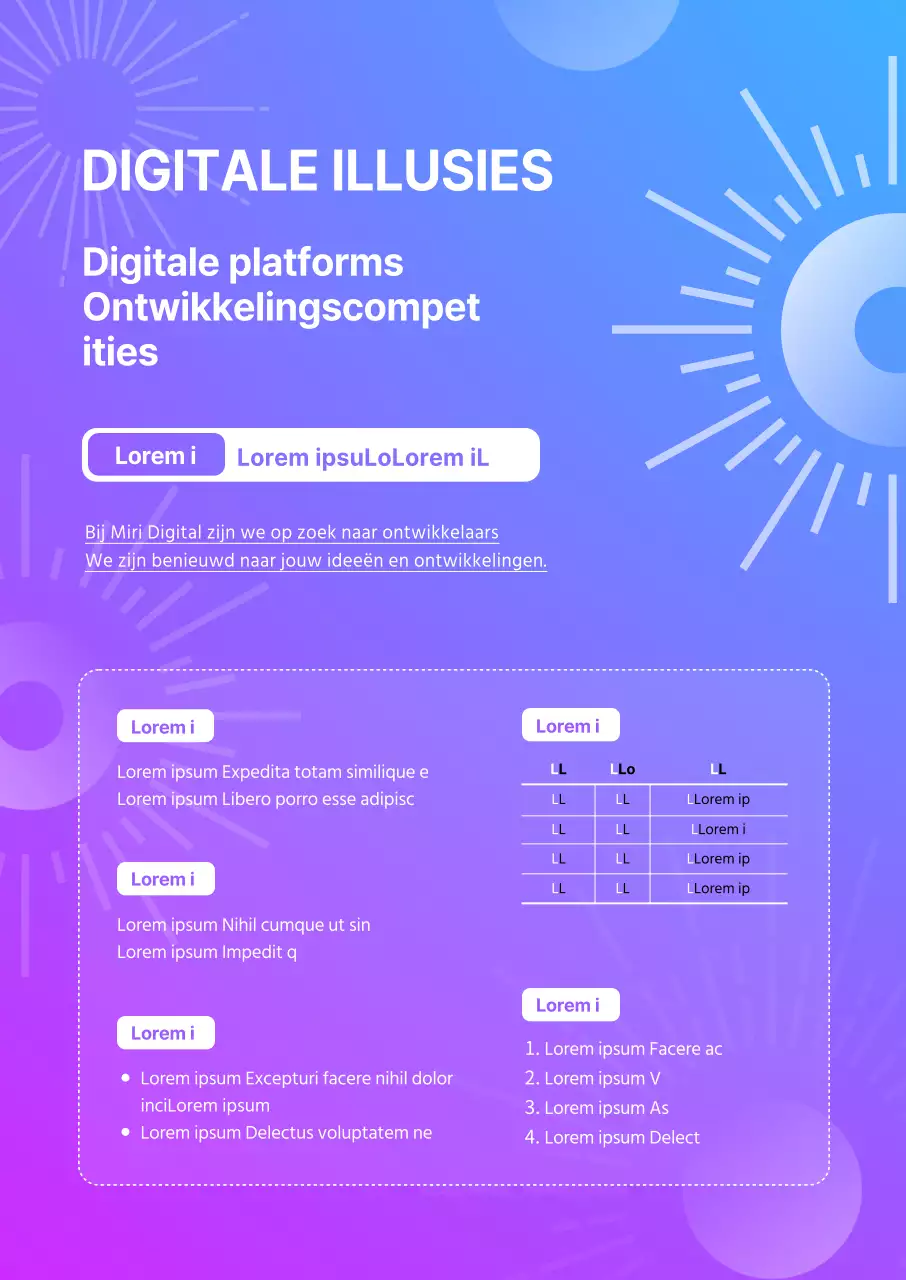 Wedstrijdaankondiging voor een strakke stijl met een blauw en paars verloop